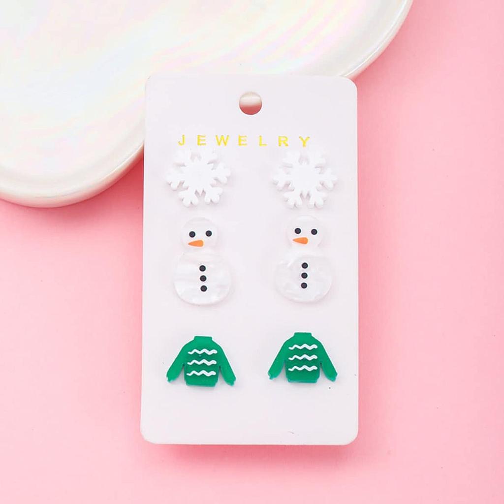 Set de aretes navideños con copitos de nieve