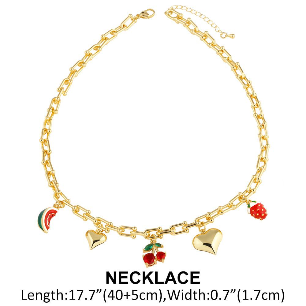 Collar de frutas y corazones baño de oro