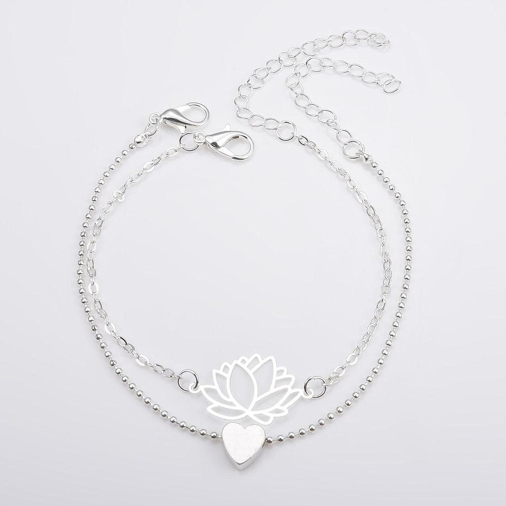 Pulsera doble de flor de loto con corazón